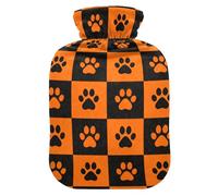 Bouillotte à carreaux noirs et oranges avec housse souple, 2 L pour chauffe-mains, pieds, cou et épaules, bolsa para agua Caliente para Dolor