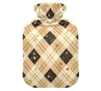 Bouillotte à motif damier marron et noir avec housse souple, 2 L, pour thérapies chaudes et froides, chauffe-cou, épaules chaudes, bolsa de calor para Dolor Menstrual