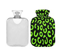 Bouillotte à motif léopard vert fluo noir avec housse souple 2 L pour cou et épaules chauffe-épaules Bolsa para agua Caliente