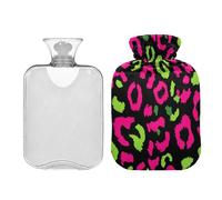 Bouillotte à motif léopard vert fluo rose avec housse souple 2 L pour soulager les douleurs au cou et aux épaules, thérapie par le chaud et le froid, Bolsa de calor para Dolor Menstrual