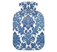 Bouillotte anti-fuite avec extérieur de protection amovible | Housse extérieure lavable en machine pour soulager la douleur, la fièvre froide, compresse froide, bleu et blanc floral