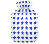 Bouillotte anti-fuite avec extérieur de protection amovible | Poche à eau chaude amovible séparable pour l'hiver Bleu marine Étoile Crème