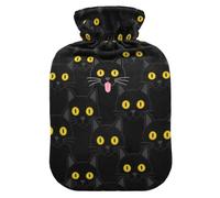 Bouillotte anti-fuite avec extérieur de protection amovible | Sac chauffe-mains 6 heures de rétention de la chaleur - Cadeau de vacances - Chats noirs aux yeux jaunes