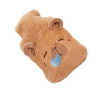 Bouillotte anti-fuite Capybara avec housse en peluche douce, accessoire de chaleur avec design robuste, outil confortable pour les jambes et le dos, aide à l'eau chaude pour voyage et camping - 1 l