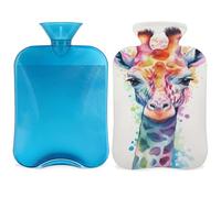 Bouillotte aquarelle girafe avec housse, animal coloré de 2 L pour soulager la douleur, cou doux et épaules, chauffe-mains et pieds, compresse chaude et froide pour adultes et enfants