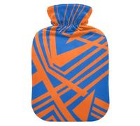 Bouillotte art abstrait géométrique orange bleu avec housse souple, sac d'eau chaude de 2 L pour thérapies chaudes et froides, chauffe-ventre, compresas calientes para el vientre