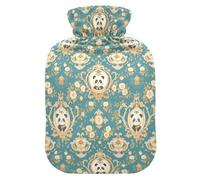 Bouillotte Art Panda Visage Fleurs Bouillotte avec Housse Souple 1L Chaud Compresse Sac pour Cou Épaule Chaud