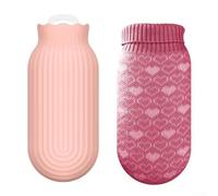Bouillotte avec construction en silicone, bouchon à vis anti-fuite, passe au micro-ondes et au réfrigérateur, comprend une housse tricotée pour plus de protection et de confort, 550 ml (rose)