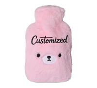 Bouillotte avec Couvercle Grande Bouillotte de 2 L pour Adultes avec Nom Brodé Point D'épine, Soulagement de la douleur, Dos, épaules et cou (Rose ours)