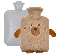 Bouillotte avec housse, 1 l - Housse amovible - Bouillotte animal pour enfants avec housse douce - Anti-fuite - Idéale pour soulager la douleur, les crampes (marron, 1 l)