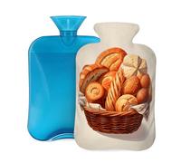 Bouillotte avec housse 2 L, délicieuse bouillotte à motif de pain pour adultes, réchauffe/soulagement de la douleur
