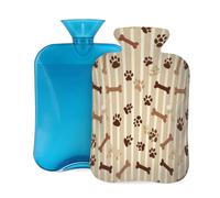 Bouillotte avec housse - 2 L - Motif empreintes de pattes de chien - Marron - Pour adultes - Pour soulager la douleur