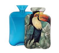 Bouillotte avec housse - 2 L - Rétro - Toucan tropical - Feuille de palmier - Pour adultes - Pour soulager la douleur
