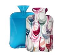 Bouillotte avec housse 2 L, tasse de vin rouge abstraite, bouillotte pour adultes, réchauffeur/soulagement de la douleur