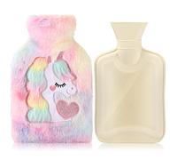 Bouillotte avec housse, amovible et lavable, en peluche licorne douce, chaude en hiver, caoutchouc naturel, 1 L pour le cou, la taille, le dos, les jambes, les épaules (rouge)