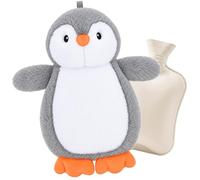 Bouillotte avec housse - Bouillotte en peluche - 1 l | Bouillotte douce et moelleuse, soulage les douleurs abdominales, épaules et dos, pingouin