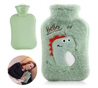 Bouillotte avec Housse,Bouillotte Enfant,Bouillote,Bouillotte Peluche,Amovible et lavable Bouillotte Eau Chaude,Convient aux enfants et aux adultes,Bouteille d'eau Chaude Encaoutchouc (Dinosaure)