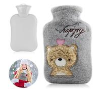 Bouillotte avec Housse,Bouillotte Enfant,Bouillote,Bouillotte Peluche,Amovible et lavable Bouillotte Eau Chaude,Convient aux enfants et aux adultes,Bouteille d'eau Chaude Encaoutchouc(Petit ours)