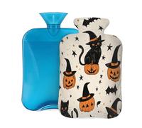 Bouillotte avec housse de 2 L, citrouille d'Halloween, chat noir, pour adultes, chauffe-douleur, chauffe-eau