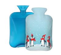 Bouillotte avec housse de 2 L, écharpe rouge, pingouin de dessin animé, pour adultes, réchauffement/soulagement de la douleur