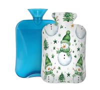 Bouillotte avec housse de 2 L, écharpe verte, bonhomme de neige de Noël, bouillottes d'eau chaude pour adultes, réchauffement/soulagement de la douleur