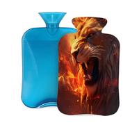 Bouillotte avec housse de 2 L - Flammes - Lion rugissant - Bouillotte pour adultes - Pour soulager la douleur