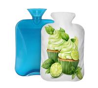 Bouillotte avec housse de 2 L, imprimé cupcake citron vert pour adultes, réchauffeur/soulagement de la douleur