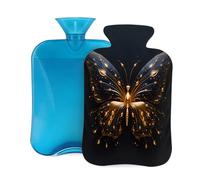 Bouillotte avec housse de 2 L, imprimé papillon noir et doré pour adultes, chauffe-eau pour adultes