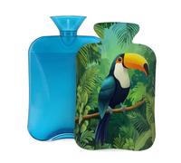 Bouillotte avec housse de 2 L, jungle tropicale toucan pour adultes, réchauffe/soulagement de la douleur