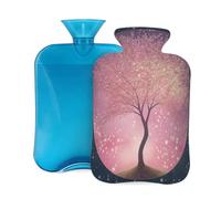 Bouillotte avec housse de 2 L, motif arbre étoilé rose pour adultes, réchauffement/soulagement de la douleur
