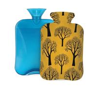 Bouillotte avec housse de 2 L, motif arbres jaunes rétro pour adultes, réchauffeur/soulagement de la douleur