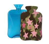 Bouillotte avec housse de 2 L, motif camouflage étoilé rose pour adultes, réchauffe/soulagement de la douleur