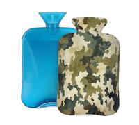 Bouillotte avec housse de 2 L, motif camouflage vert classique rétro pour adultes, chauffe-douleur, chaud