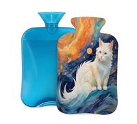 Bouillotte avec housse de 2 L, motif chat blanc coloré pour adultes, chauffe-douleur