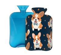 Bouillotte avec housse de 2 L, motif chien en forme de cœur mignon Corgi pour adultes, réchauffe/soulagement de la douleur