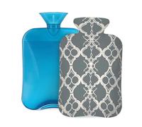 Bouillotte avec housse de 2 L, motif classique gris, pour adultes, pour soulager la douleur