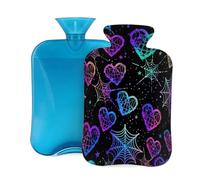 Bouillotte avec housse de 2 L, motif cœur et toile d'araignée pour adultes, réchauffe/soulagement de la douleur