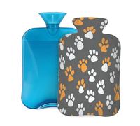 Bouillotte avec housse de 2 L, motif empreintes de pattes de chien gris et orange pour adultes - Chauffe et soulagement de la douleur