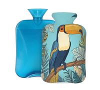 Bouillotte avec housse de 2 L - Motif feuille de palmier bleue - Toucan - Pour adultes - Pour soulager la douleur