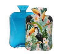 Bouillotte avec housse de 2 L, motif feuille de palmier et toucan pour adultes - Pour soulager la douleur