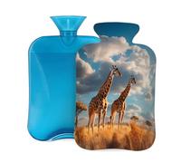 Bouillotte avec housse de 2 L, motif girafe africaine, prairie, ciel et girafe, pour adultes, réchauffe/soulagement de la douleur
