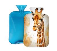 Bouillotte avec housse de 2 L, motif girafe aquarelle pour adultes, réchauffe/soulagement de la douleur