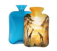 Bouillotte avec housse de 2 L, motif girafe de prairie africaine pour adultes, réchauffe/soulagement de la douleur