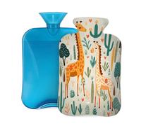 Bouillotte avec housse de 2 L, motif girafe verte pour adultes, réchauffement/soulagement de la douleur