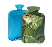 Bouillotte avec housse de 2 L, motif grenouille arborescente verte pour adultes, réchauffement/soulagement de la douleur