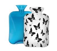 Bouillotte avec housse de 2 L, motif papillon noir, pour adultes, chauffe-douleur