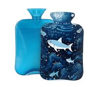 Bouillotte avec housse de 2 L, motif poissons des fonds marins ondulés, pour adultes, réchauffement/soulagement de la douleur