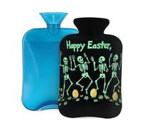 Bouillotte avec housse de 2 L, motif tête de mort verte Happy Easter pour adultes, réchauffement/soulagement de la douleur