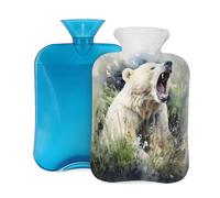 Bouillotte avec housse de 2 L, ours blanc rugissant pour adultes, réchauffement/soulagement de la douleur