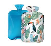 Bouillotte avec housse de 2 L, plantes tropicales toucan pour adultes, réchauffement/soulagement de la douleur